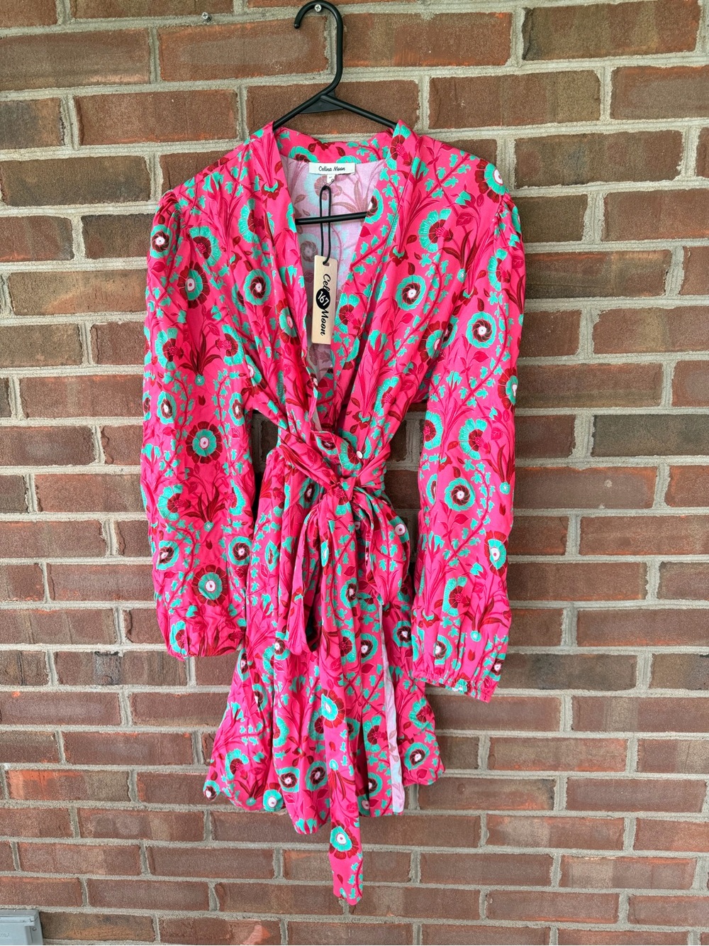 CELINA MOON Bright Pink Floral Mini Dress